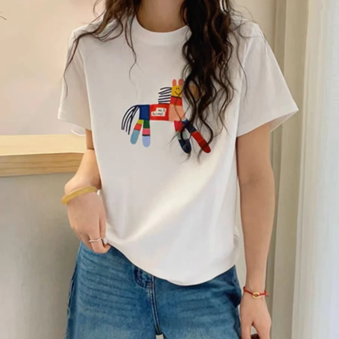 「斑节马T」彩色小马圆领时尚短袖T恤女2025夏季新款设计感潮流上衣