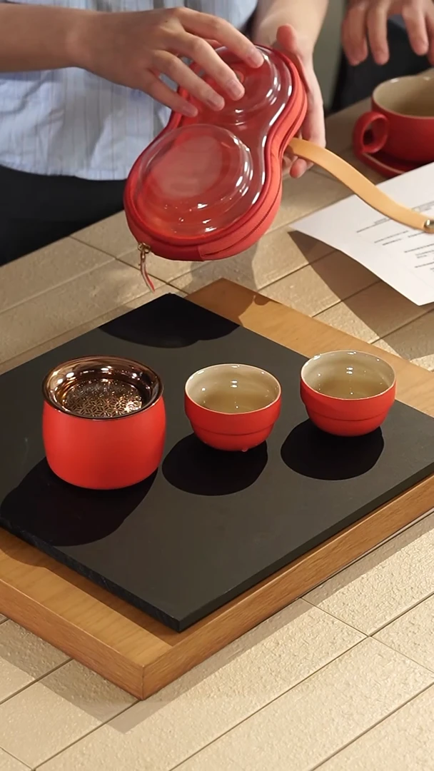 皓月Mini随身装陶瓷茶具套装（珊瑚红）