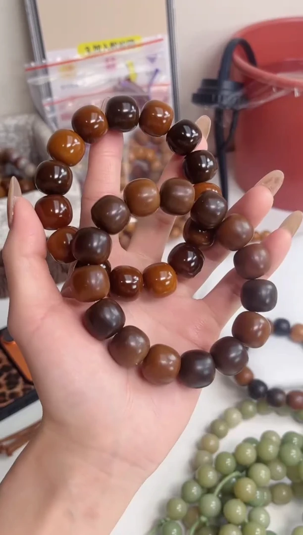 手串菩提根/象牙果沐a45焦糖咖啡干磨桶珠14*15mm手串