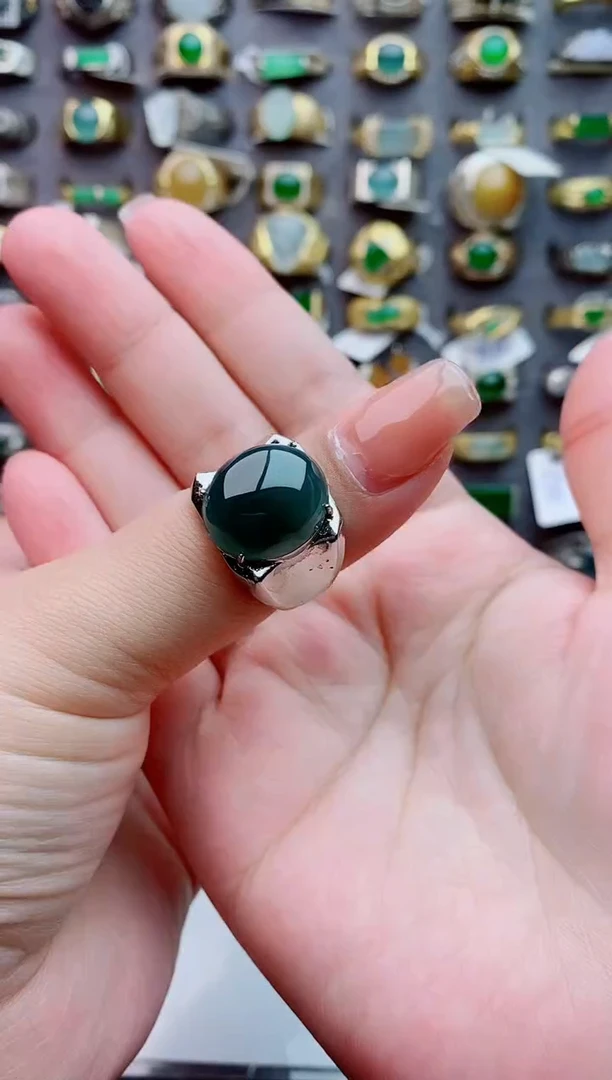 未镶嵌戒指翡翠咸****工天然翡翠男戒