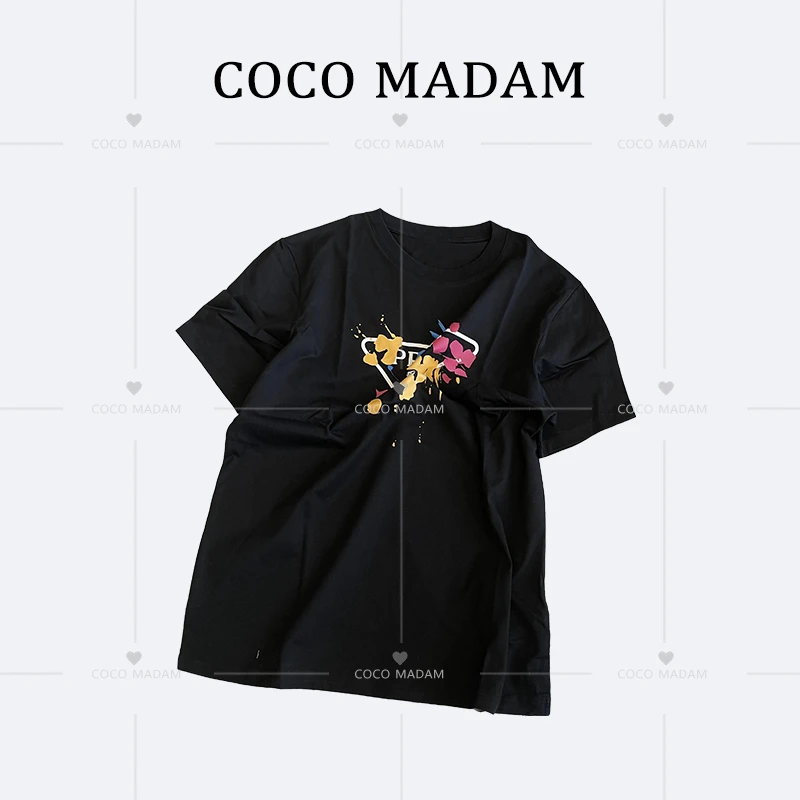 ANNI · Ani-A753 圆领短袖t恤泼墨涂鸦字母夏季新款宽松休闲上衣