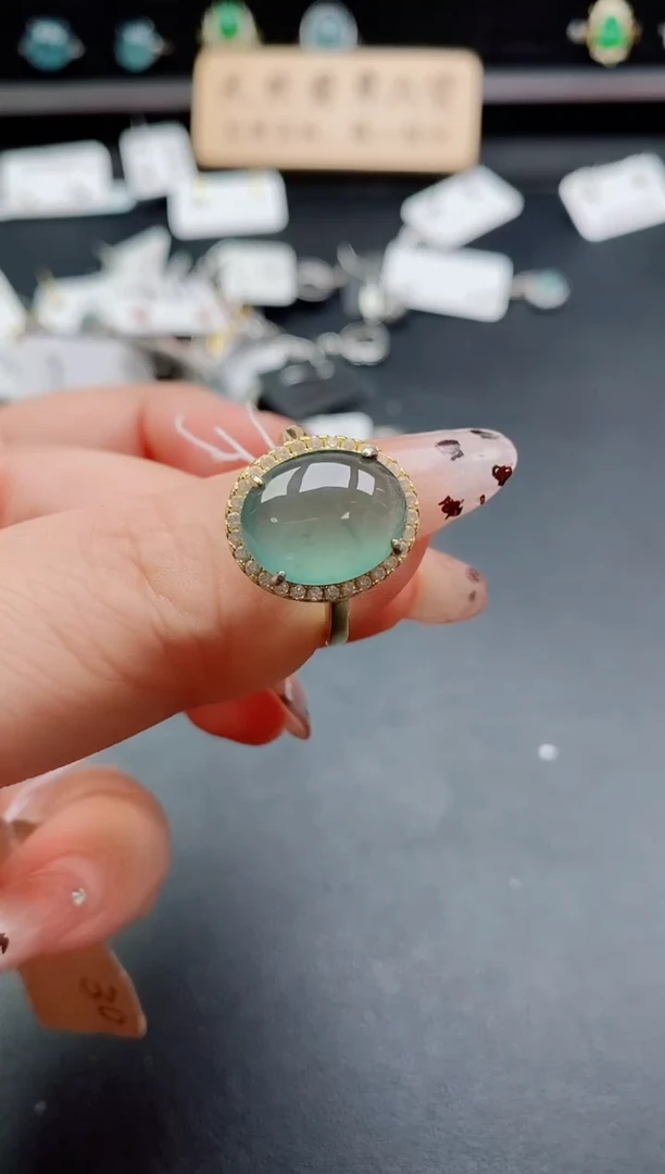 银S925镶嵌戒指翡翠1