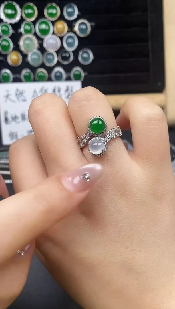 银S925镶嵌戒指翡翠37488