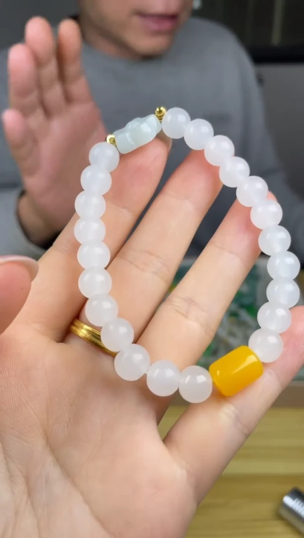 未镶嵌手链翡翠DIY35梅花白手串