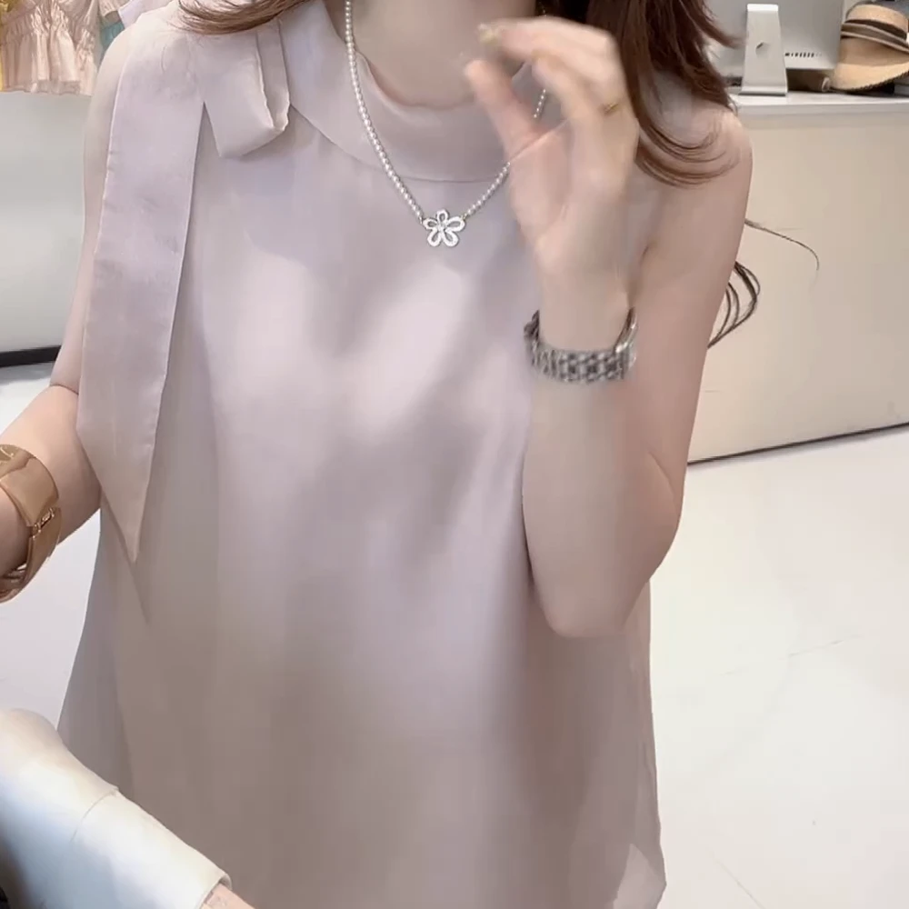 法式温柔蝴蝶结设计感无袖韩系上衣小衫女士C5179