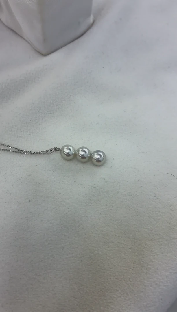 颈饰18K金镶嵌海水珍珠真多麻天然色3珠6.5-7（微瑕（赠送银链子