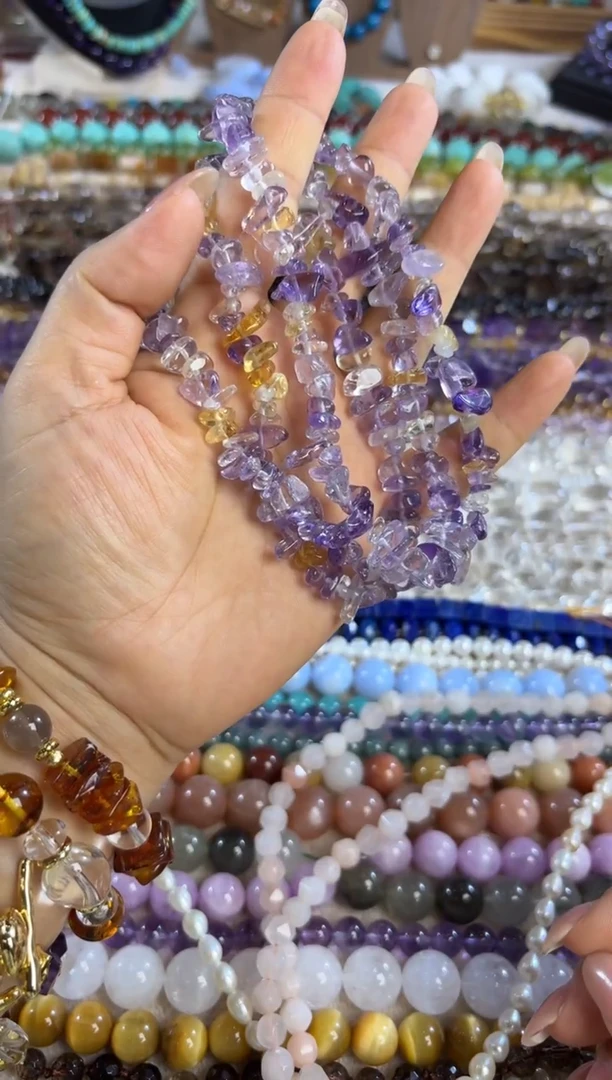 未镶嵌玛瑙/玉髓珠宝半成品绕手四圈紫黄碎碎