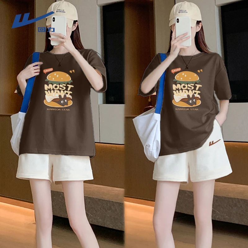 回力洋气女装2025新款纯棉亲肤短袖T恤三分短裤女生韩系ins衣服