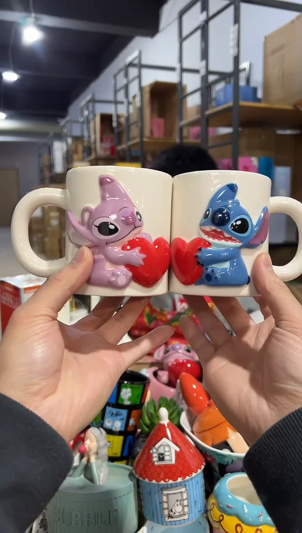 【闪购商品】杯原盒史迪仔安琪浮雕爱心对杯