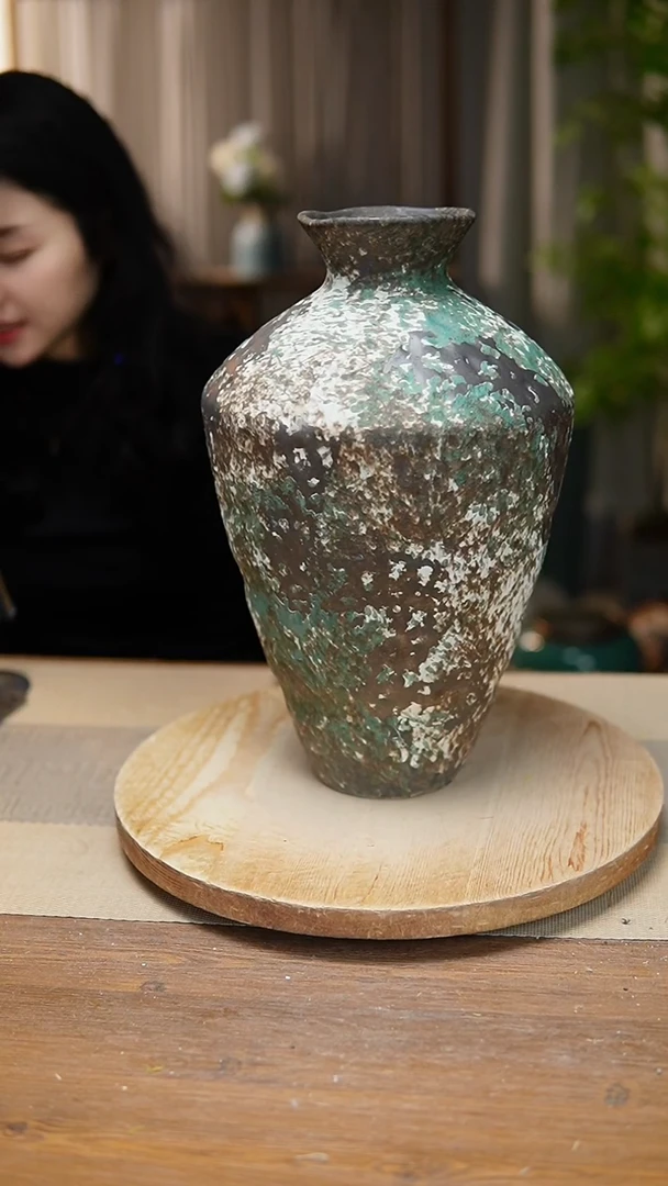 【闪购商品】陶瓷  花器涂鸦绿高脚