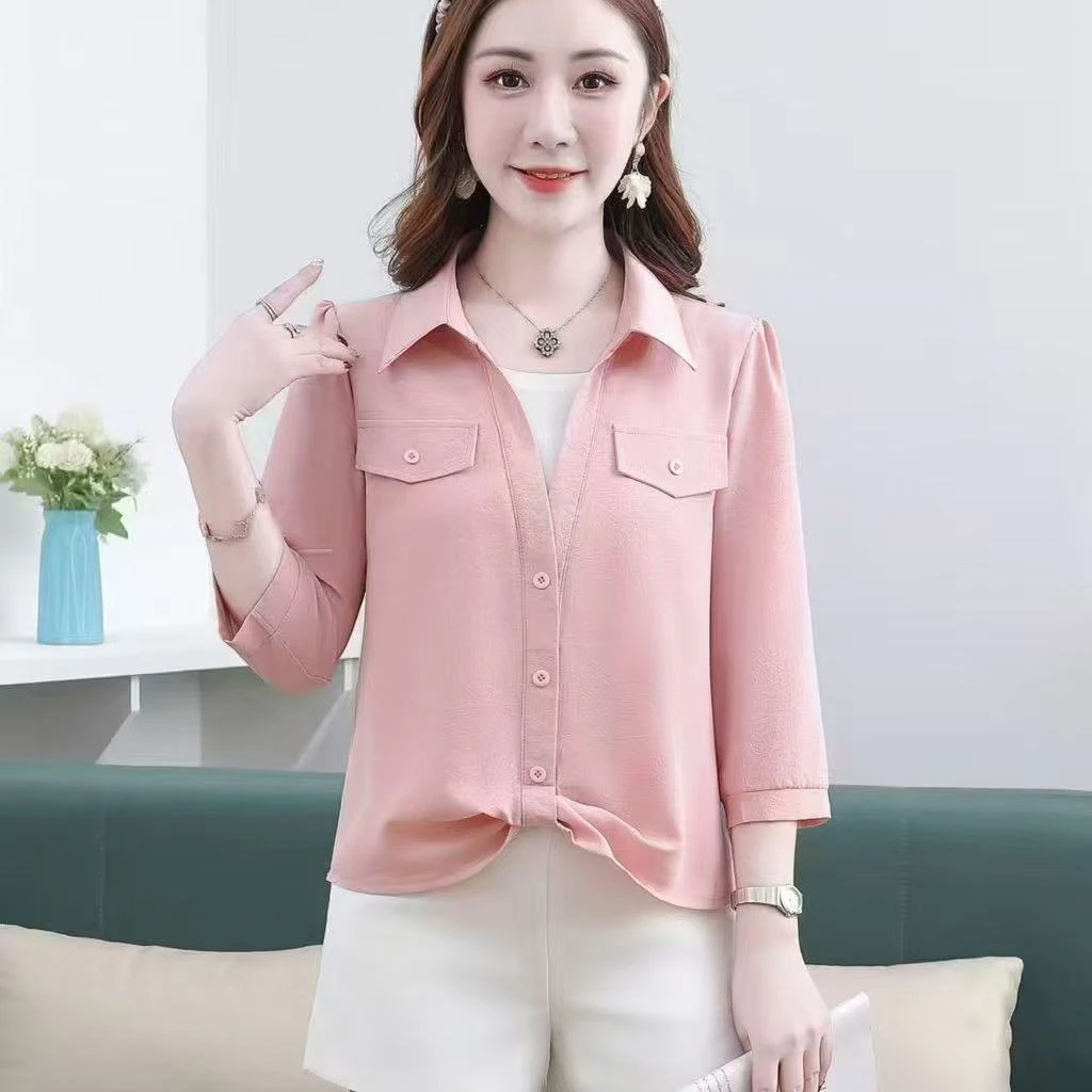 2025春夏新款假两件设计感衬衫宽松洋气遮肚子显瘦女士polo领上衣