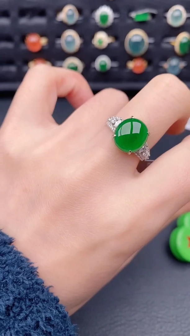 银S925镶嵌戒指翡翠天然a货翡翠389