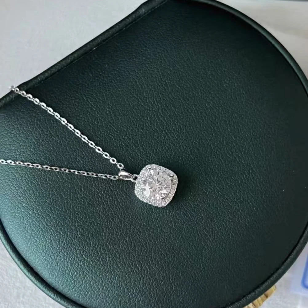 坠链均925银莫桑石 小方糖满钻坠链经典银色镶钻镶嵌奢华时尚