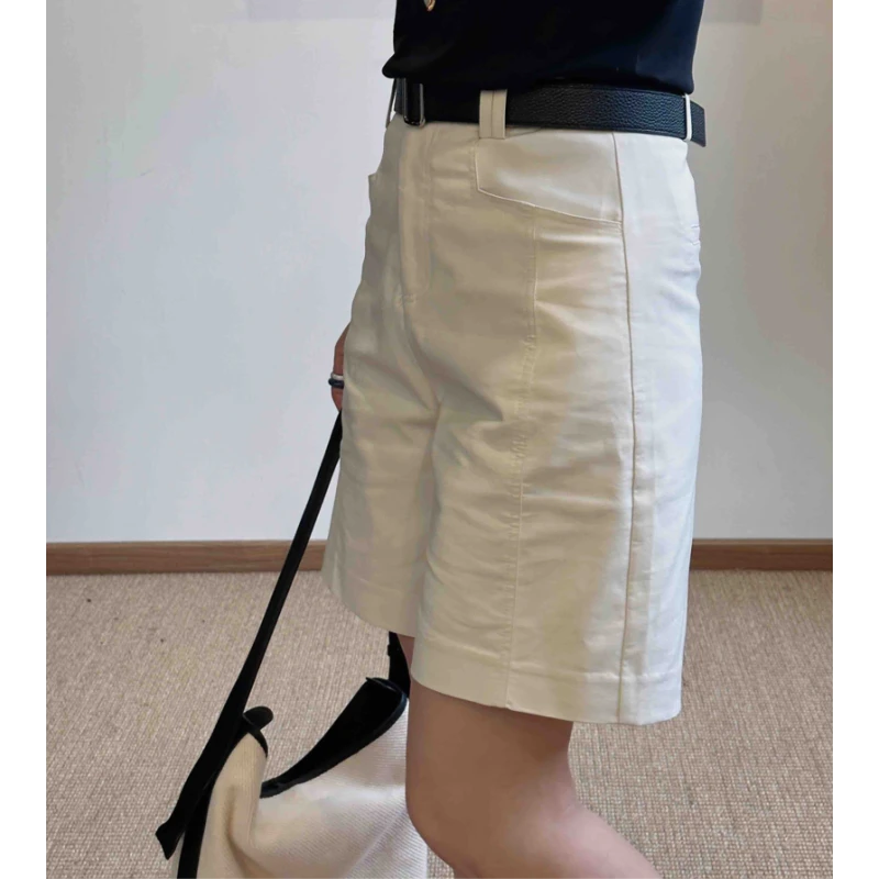 （五分裤）上身显瘦高级优雅一字口袋弹力中裤