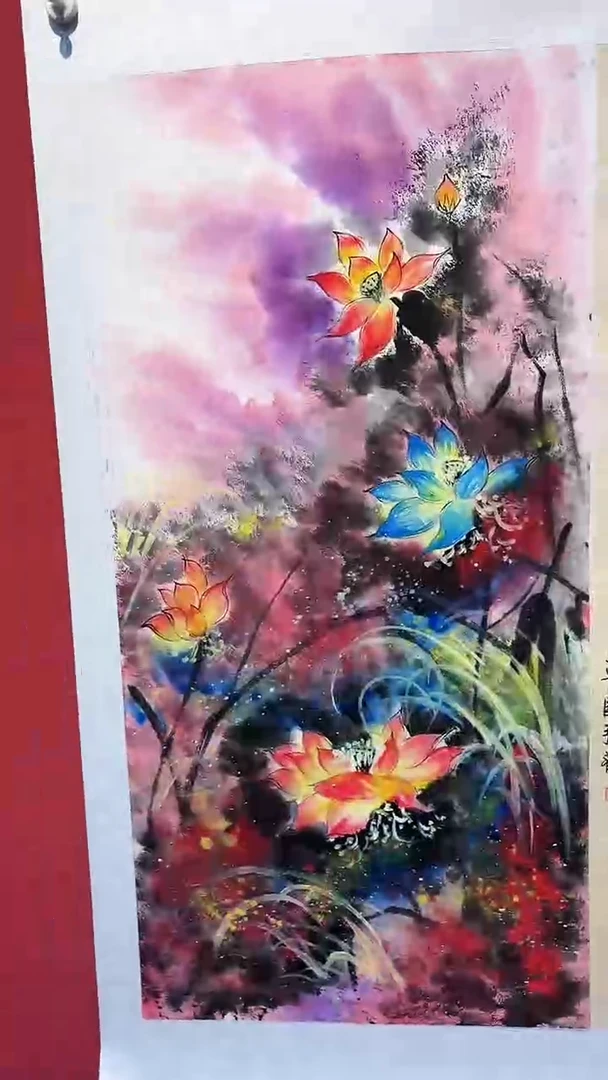 书法刘华亮/重彩荷花/三尺