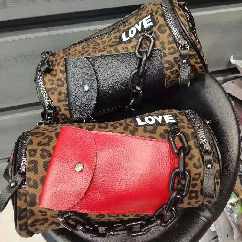 时尚潮流百搭豹纹贴皮休闲单肩包背包