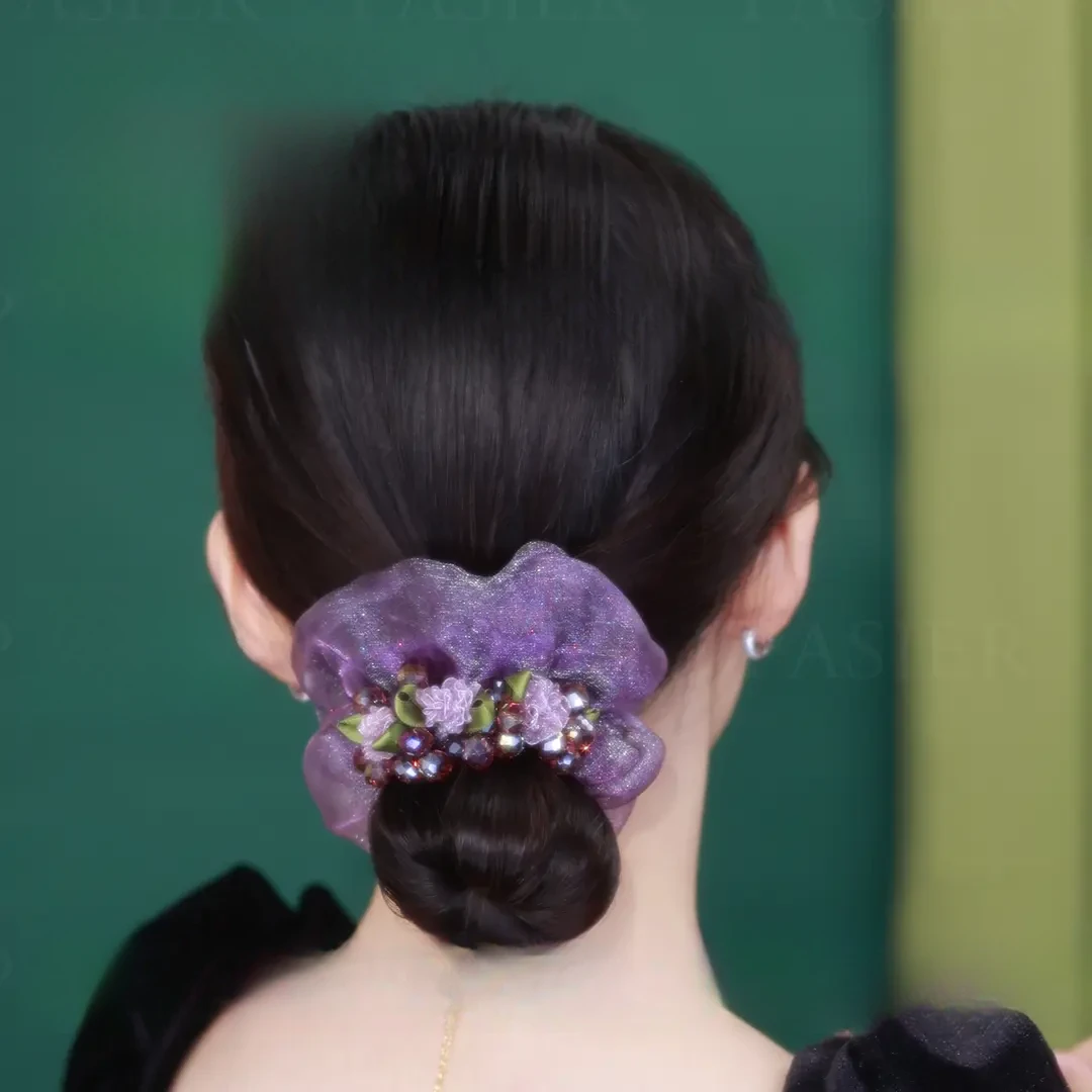 博思雅紫藤花高级感新款气质日常花朵大肠珠珠发圈皮筋头花FB139