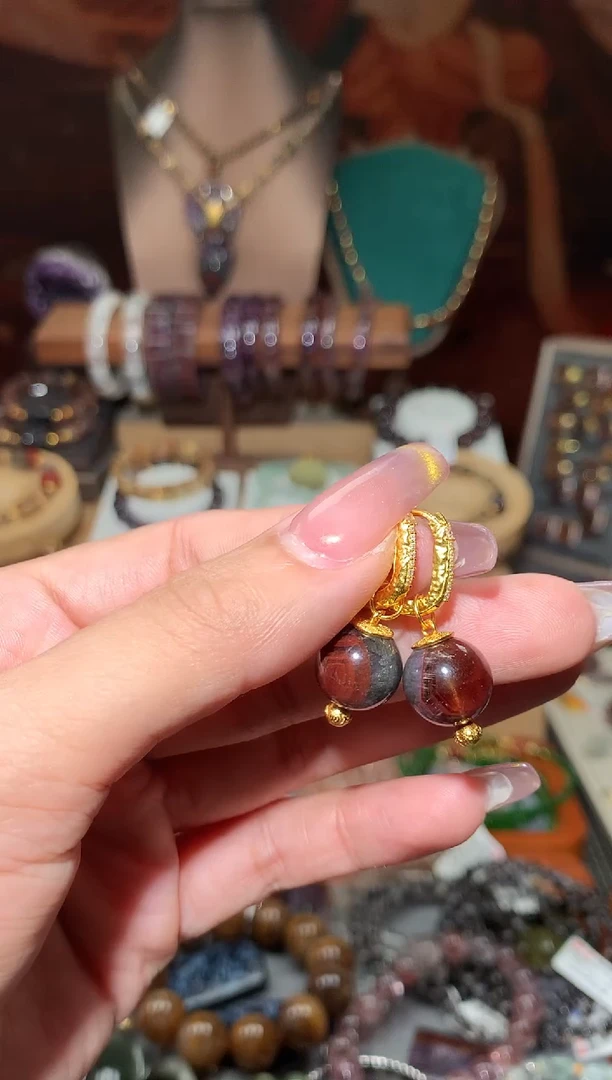 水晶珠宝半成品未镶嵌极光八卦眼耳饰