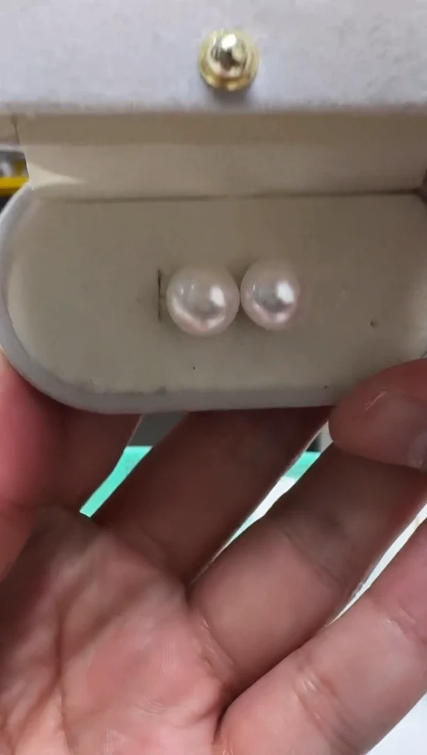 银S925镶嵌淡水珍珠耳钉11mm