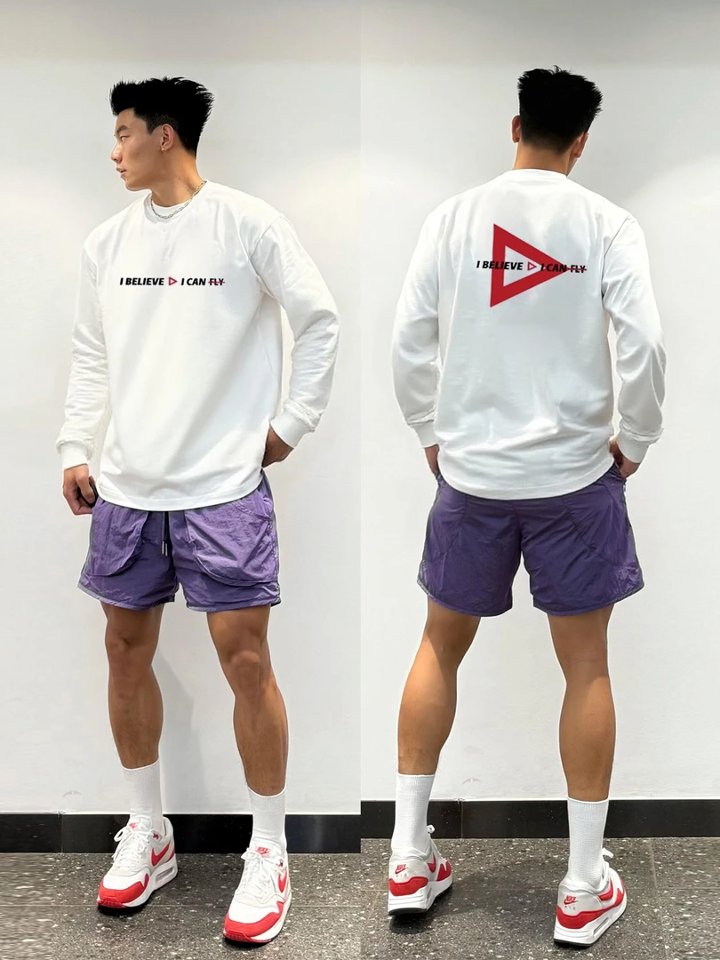 【100%重磅纯棉】美式cleanfit长袖T恤简约运动休闲秋季宽松透气ins