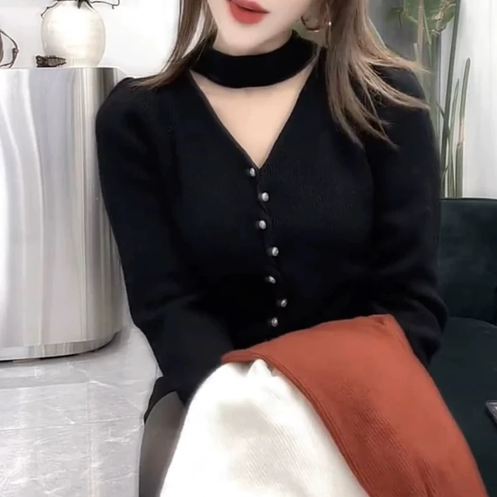 80142 祺欣家 韩版设计感单排扣配飘带高级感修身简约针织开衫