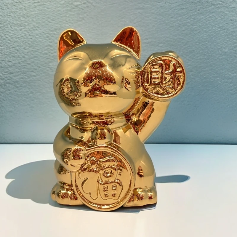 陶瓷招财猫手办19CM轻奢电视柜客厅桌面装饰品