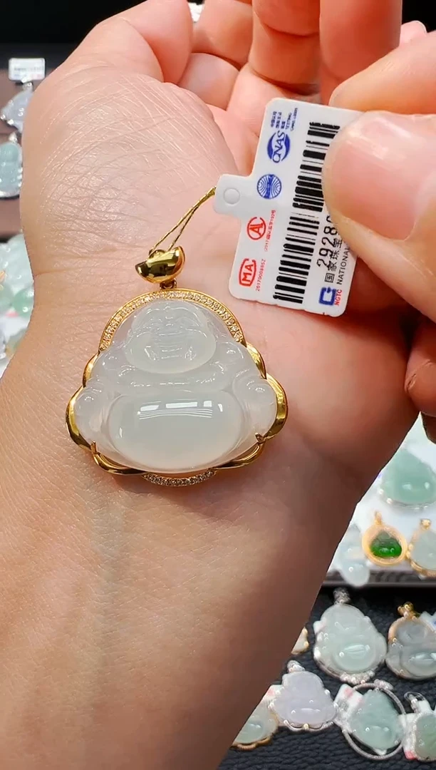 吊坠(不含链)18K金镶嵌翡翠佛公吊坠1473