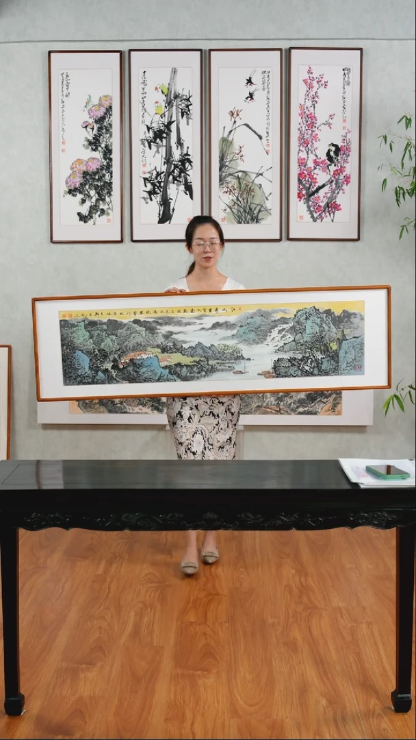 国画张现军《江山万里皆入画》手绘含框162*47厘米
