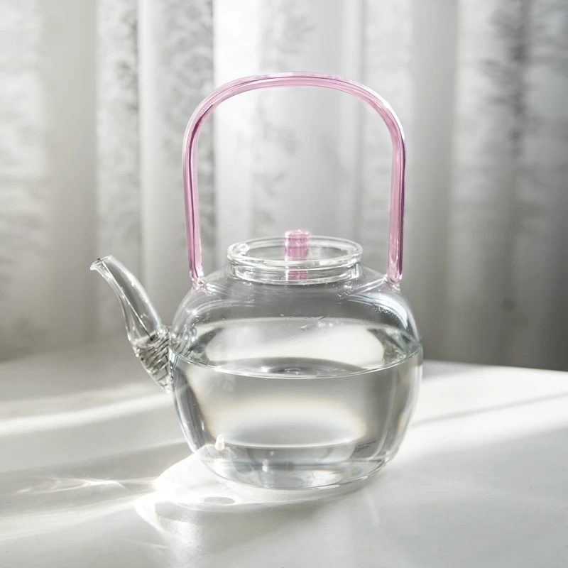 粉色提梁高硼硅玻璃壶大容量可电陶炉煮茶养生茶花茶