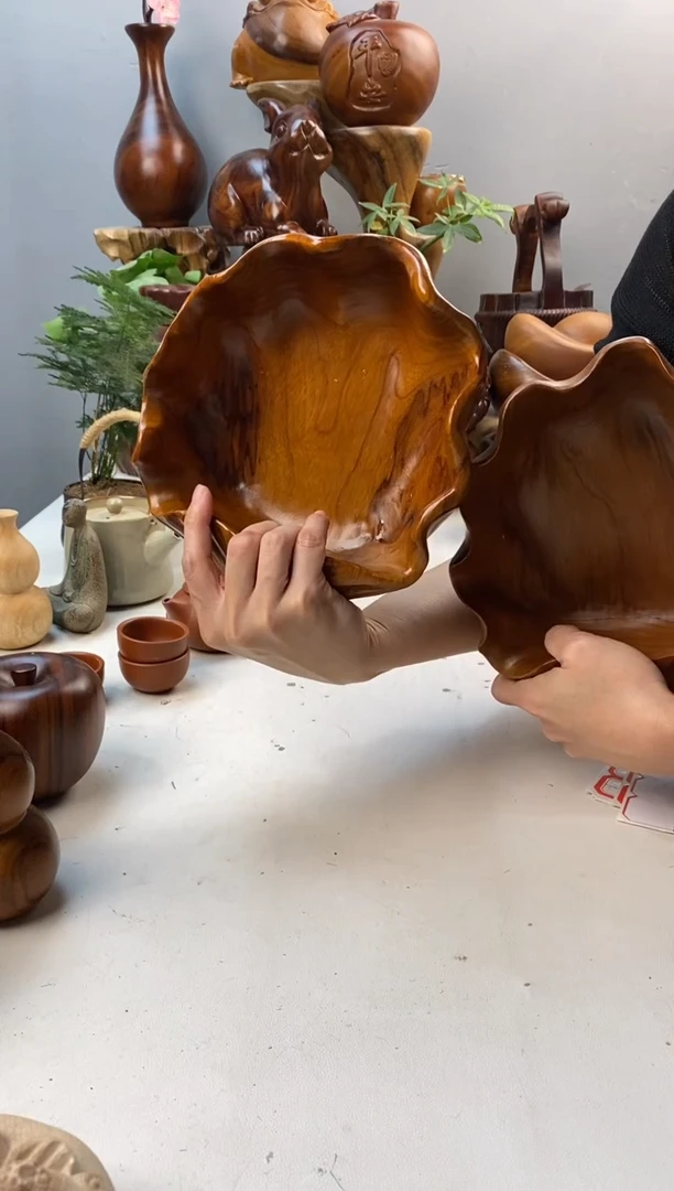 香樟木A27精品贝壳果盆/尺寸19*20*9