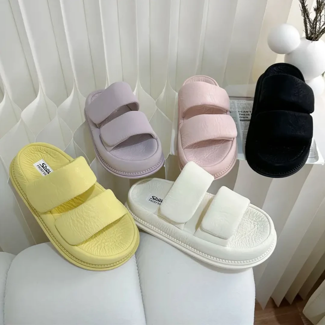 【芙俪兰】夏季新款百搭厚底魔术贴面包拖凉拖鞋一字拖