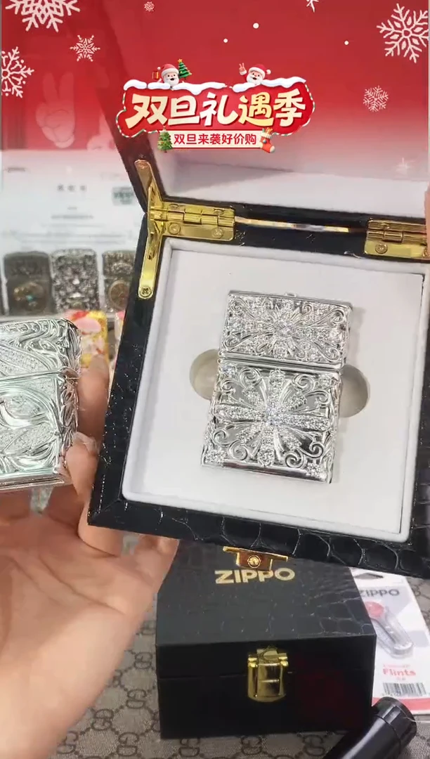 镜面ZIPPO镀银满钻克罗心
