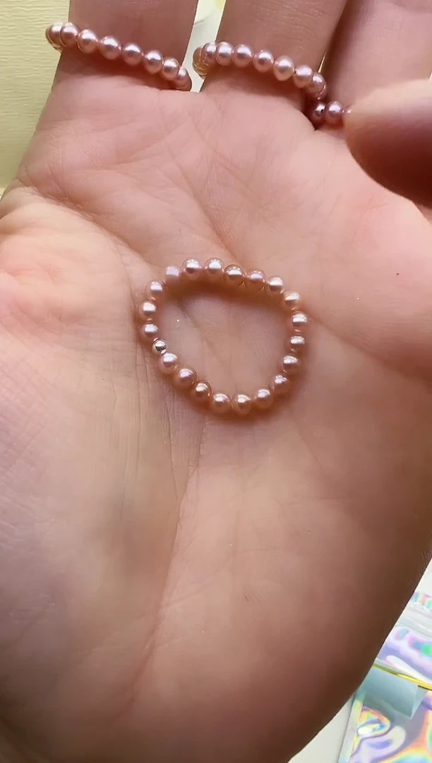 银S925镶嵌戒圈淡水珍珠紫色近正圆3.5mm