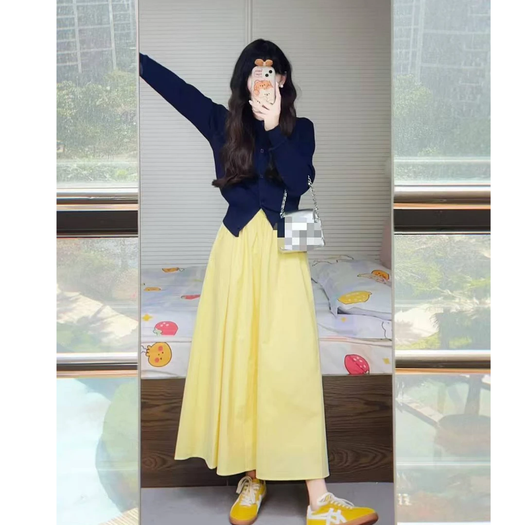 新款气质高级感甜美学院风针织开衫韩系穿搭套装