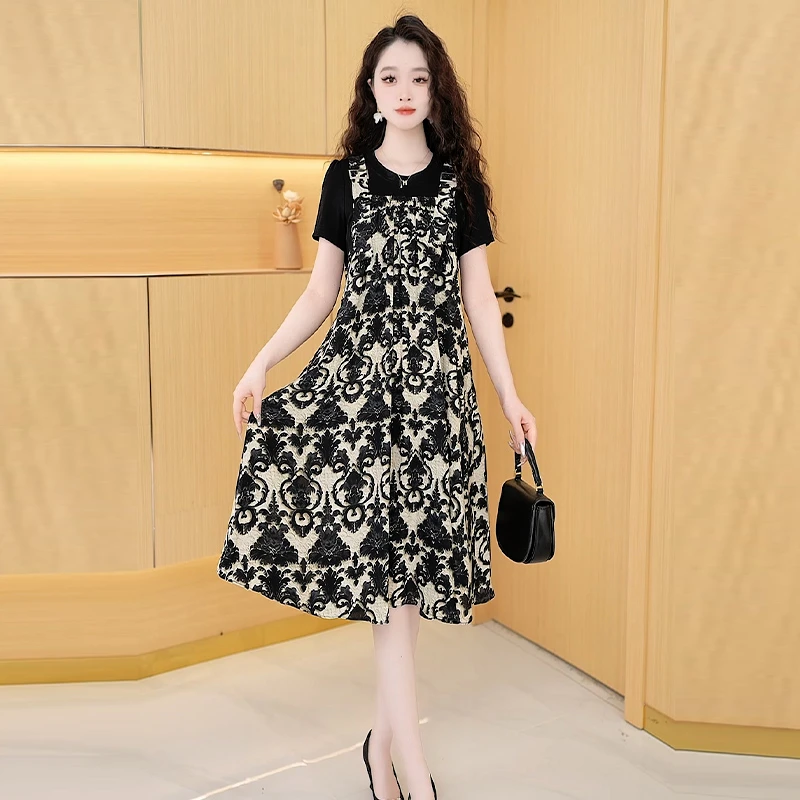 【现货连衣裙】春夏季新款高贵显瘦气质印花时尚减龄韩版洋气连衣裙