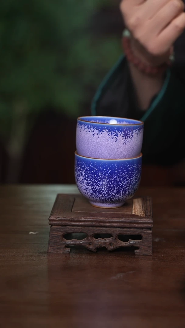 【闪购商品】清凉寺原产地仿古仿釉手工钧瓷鸡蛋杯一对