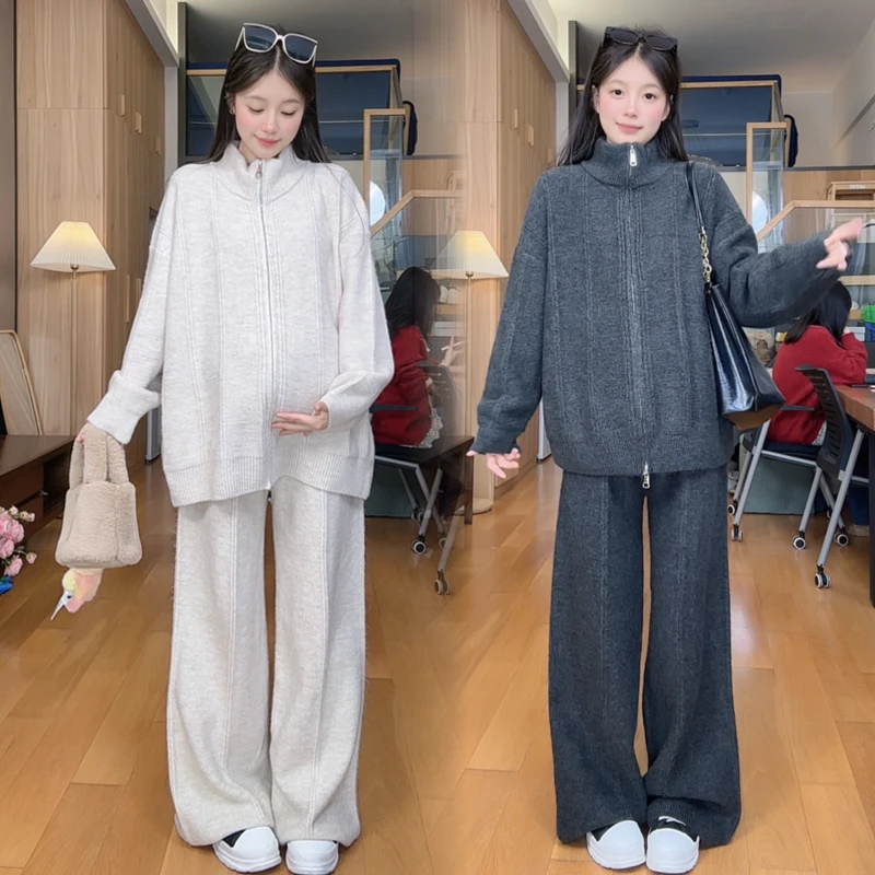 2026年洋气新款设计感双拉链气质减龄超好看针织孕妇套装休闲