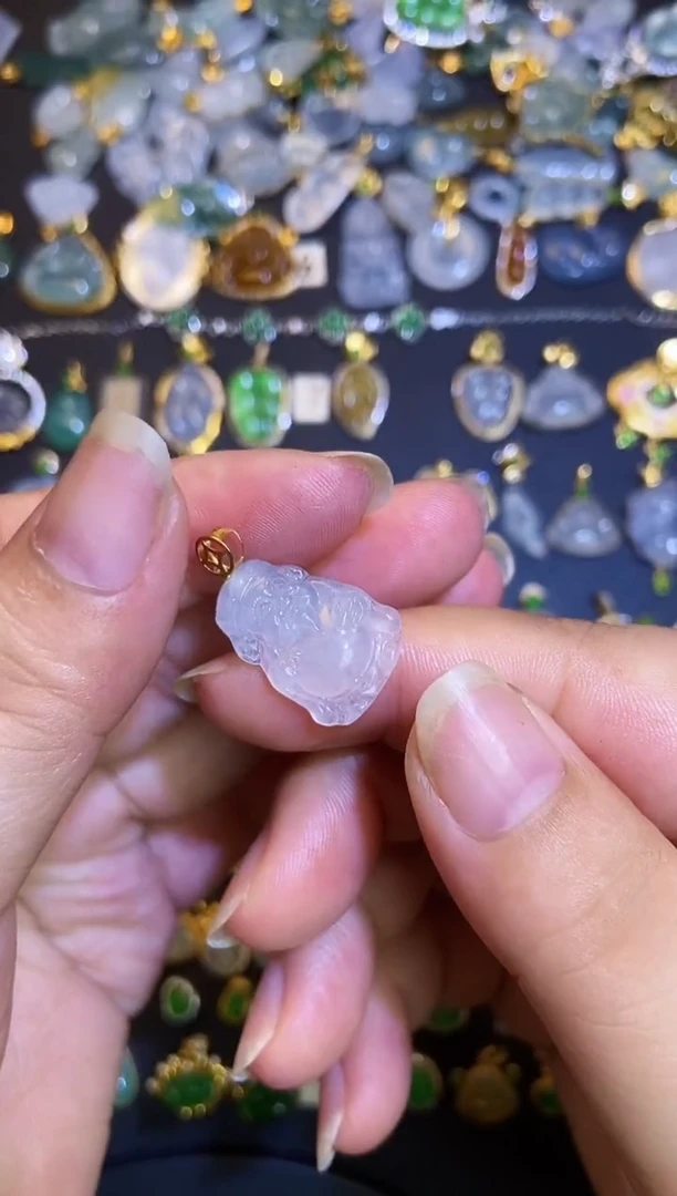 翡翠18K金镶嵌吊坠(不含链)1
