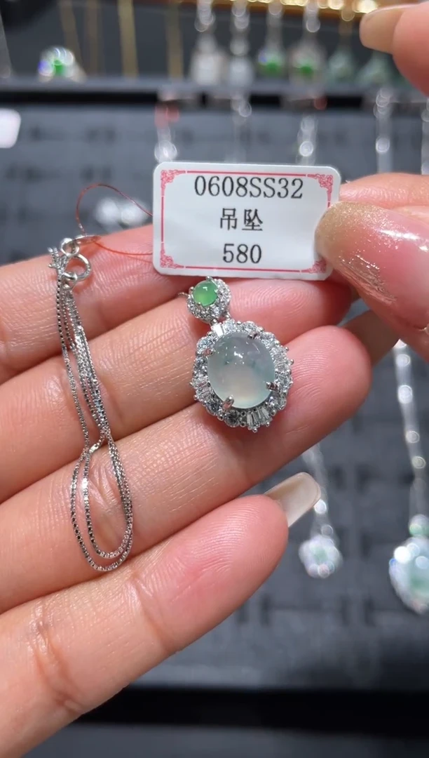 翡翠银S925镶嵌颈饰0608SS32