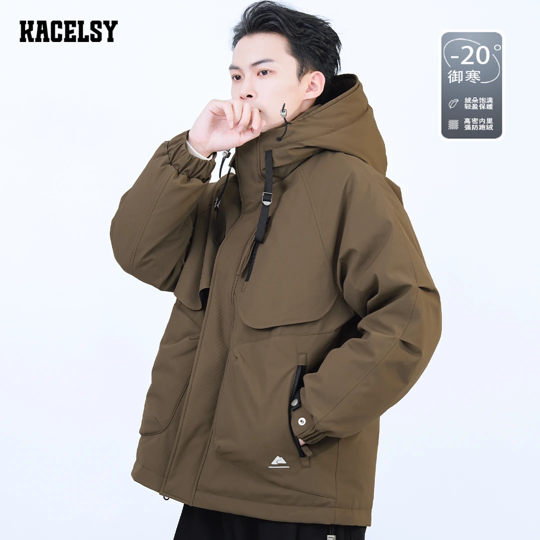 男士连帽羽绒服冬季新款美式潮流痞帅高级感加厚保暖90羽绒外套男