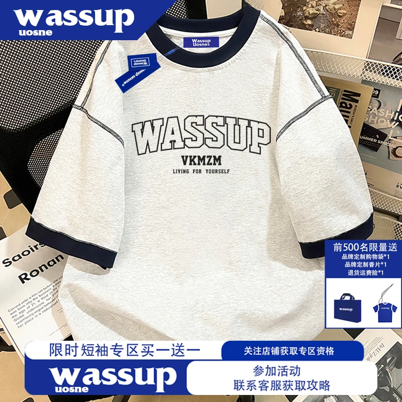 WASSUP UOSNE重磅纯棉短袖T恤男夏季高级感半袖上衣爆款2025新款