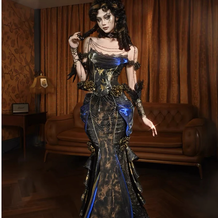 【华灯初上】典藏鎏金重工古典欧式性感胸衣鱼尾裙复古时尚个性