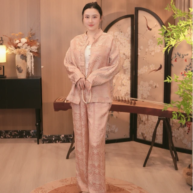潘掌柜原创【6183/6182】新中式上衣套装裤子100%桑蚕丝国风真丝裤
