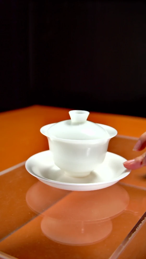 其他陶瓷《言泥陶瓷》冰种素烧三才盖碗