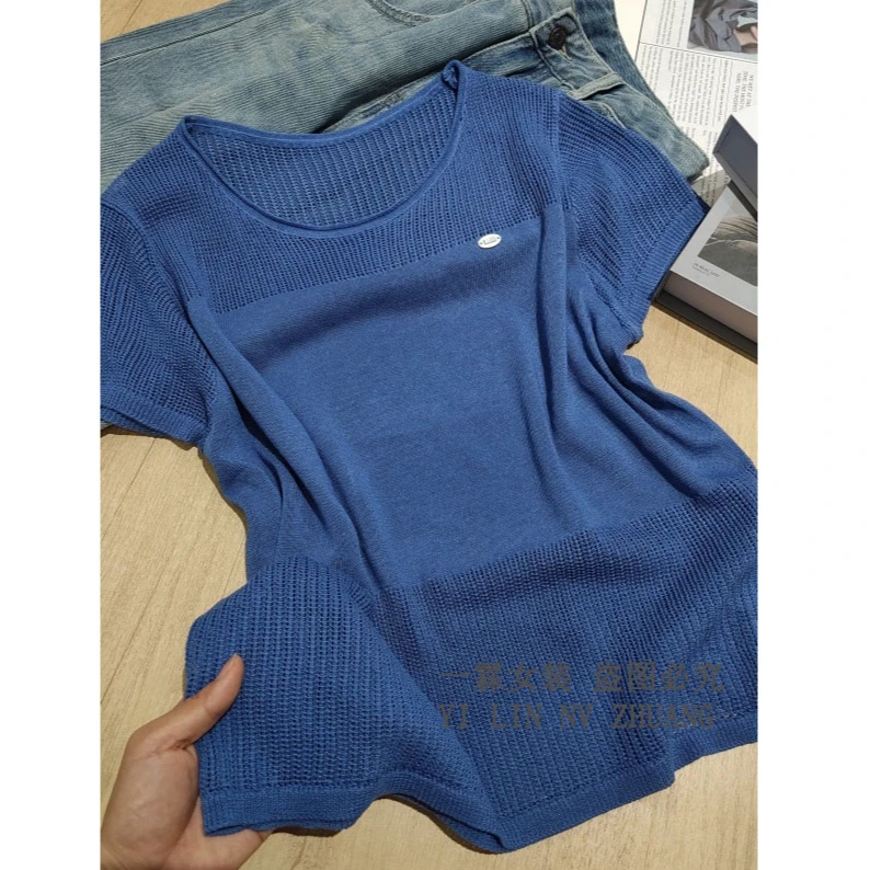 一霖女装2025新款夏天设计感宽松显瘦圆领针织衫韩版薄款KSY2592