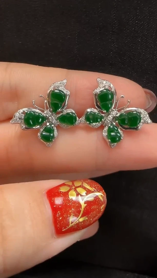 【闪购商品】翡翠耳饰18K金镶嵌134蝴蝶一对
