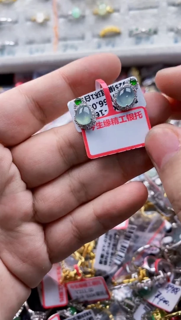 翡翠戒指银S925镶嵌14-14--7