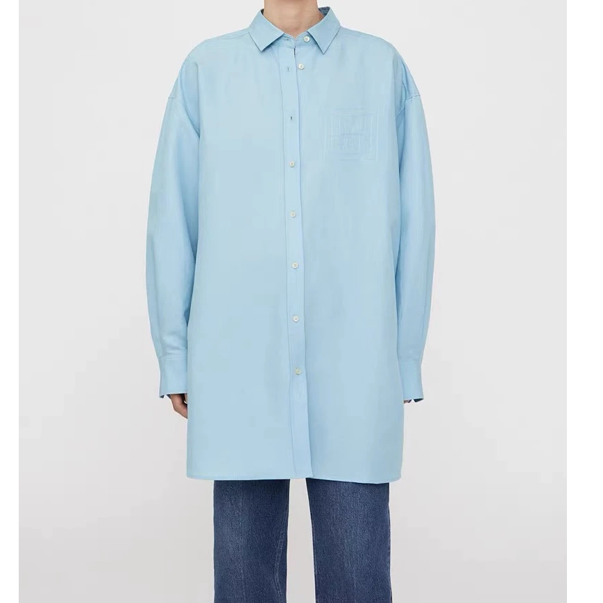 早春时尚百搭高级感宽松休闲通勤男友风中长款衬衫H2801