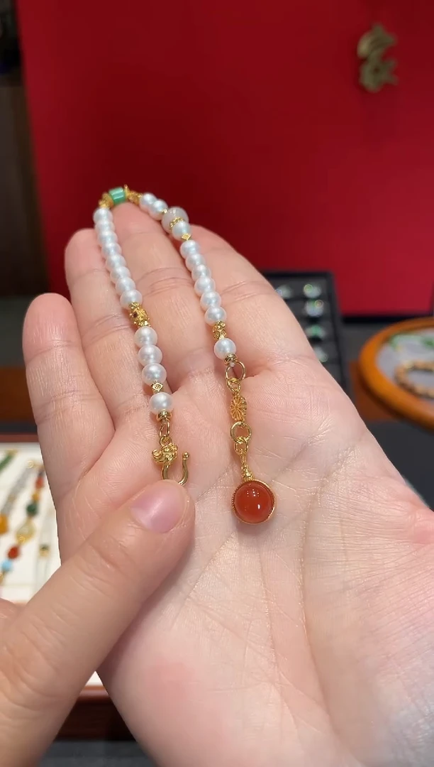 颈饰银S925镀金镶嵌淡水珍珠手链