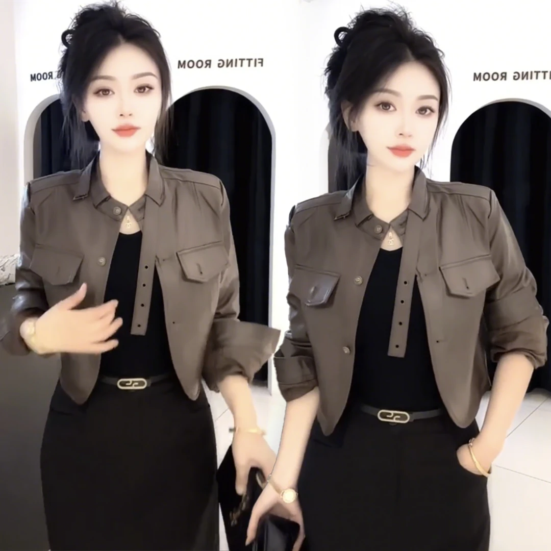 轻奢洋气机车风皮夹克上衣潮2025春秋季时尚高级感短pu皮衣外套女